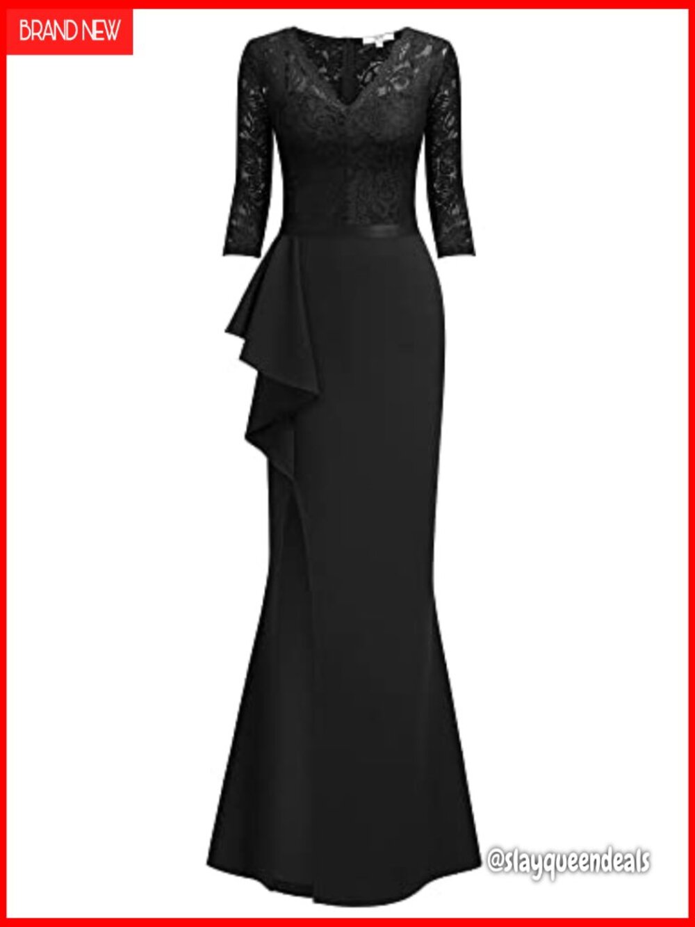 Vintage Floral Lace Ruffle Half Sleeve Evening Party Formal Long Dress - Picture 5 of 7